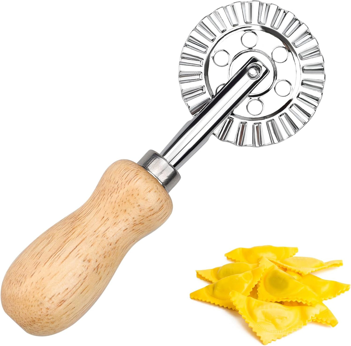 Short Handle Large Cutter Wheel - Exquisite Wooden Handle, Perfect for Pasta, Pizza, Ravioli, Cookie - Versatile Crinkle and Biscuit Cutter for Effortless Slicing