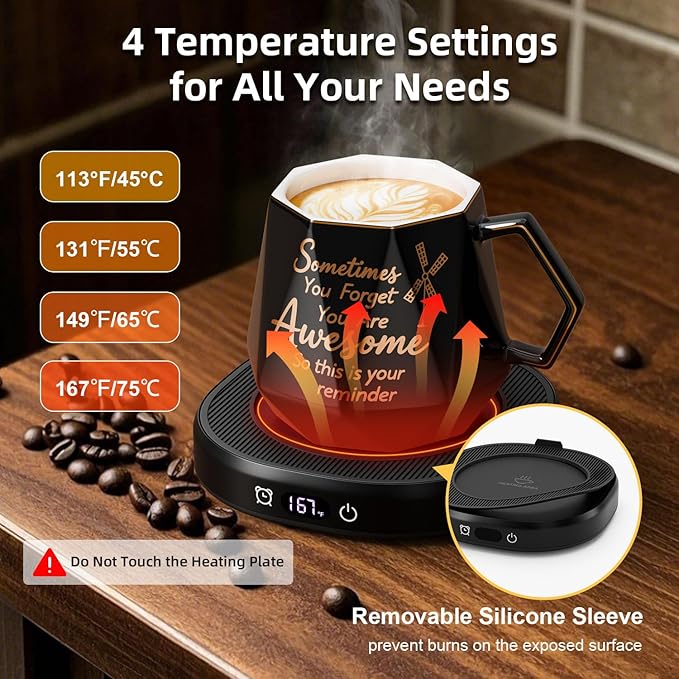 You're Awesome Coffee Mug Warmer Set, Smart Electric Coffee Cup Warmer for Desk Office, 4 Temperature Setting & 8H Auto Shut Off Candle Heater Beverage Coffee Warmer Birthday Thank You Gifts for Women