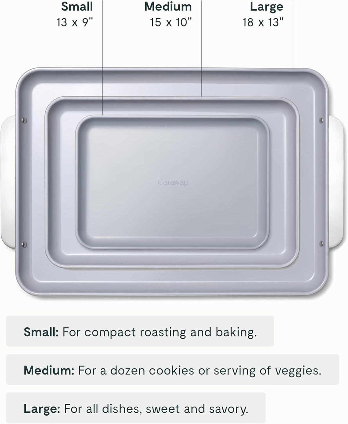 Caraway Non-Stick Ceramic Baking Sheet Trio - Naturally Slick Ceramic Coating - Non-Toxic, PTFE & PFOA Free - 18 x 13" Large, 15 x 10" Medium, & 9" x 13" Small - Navy