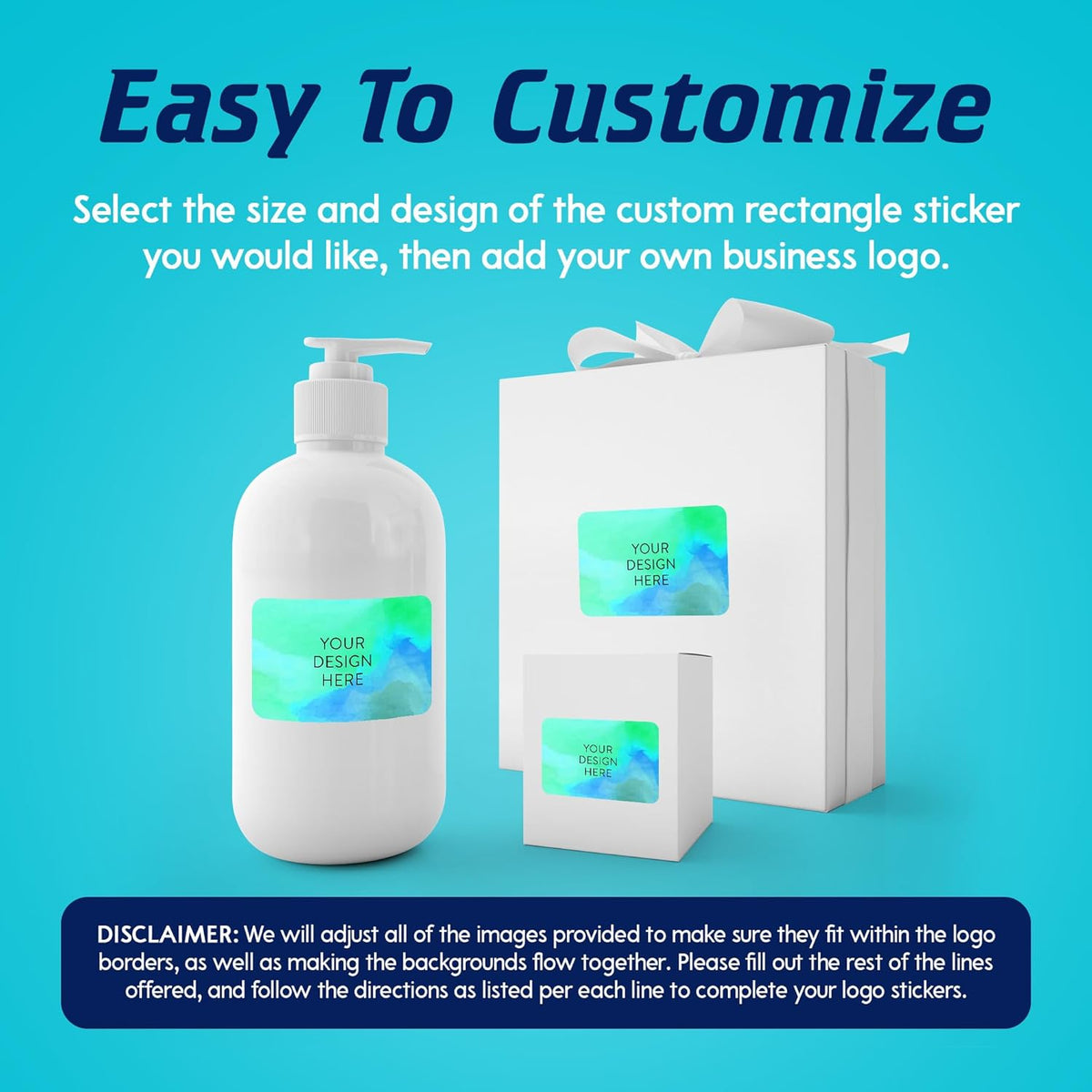100 Custom Vinyl Stickers - Upload Your own Image, Text, Design, Logo - Personalized Logo Labels for Handmade, Packaging, Bottle, Jars, Candle, Brand Stickers (Blue Green, 3x2)