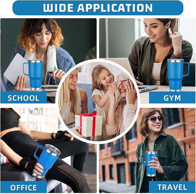 20 oz Tumbler with Handle Stainless Steel Insulated Coffee Mug Tumbler with Lid and Straw Double Wall Vacuum Insulated Coffee Mug Leak Proof Travel Mug Tumbler for Hot and Cold Drink (Sea Blue,4pack)