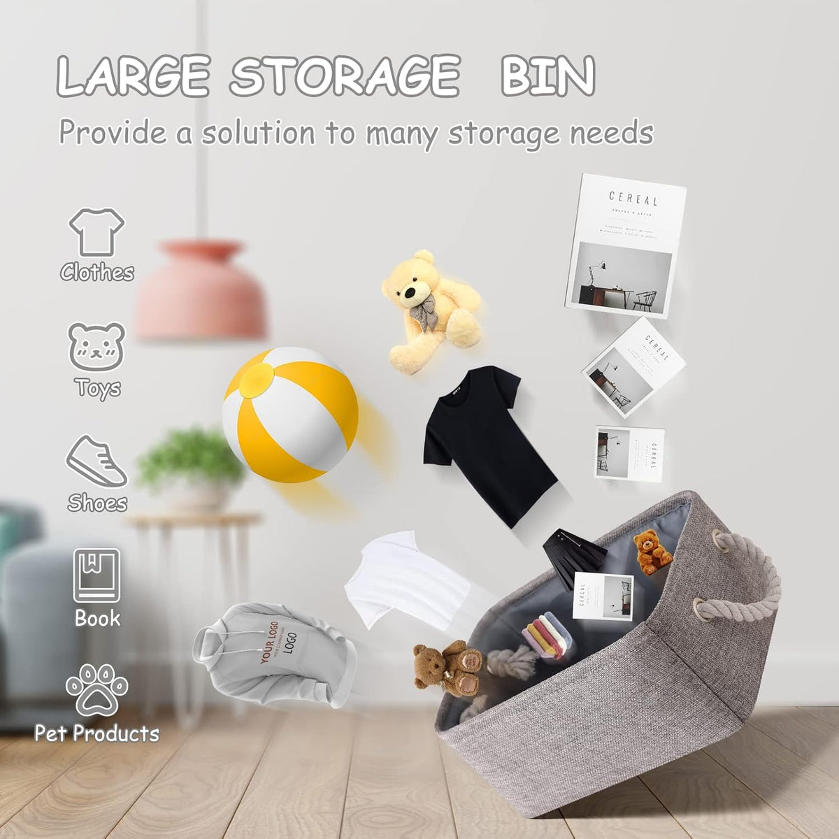 TheWarmHome Storage Bins - 3PCS Fabric Storage Baskets for Organizing Shelves | Large Basket Closet Organizer for Home Shelf Dog Laundry Organization | Collapsible Storage Cubes W/Handles