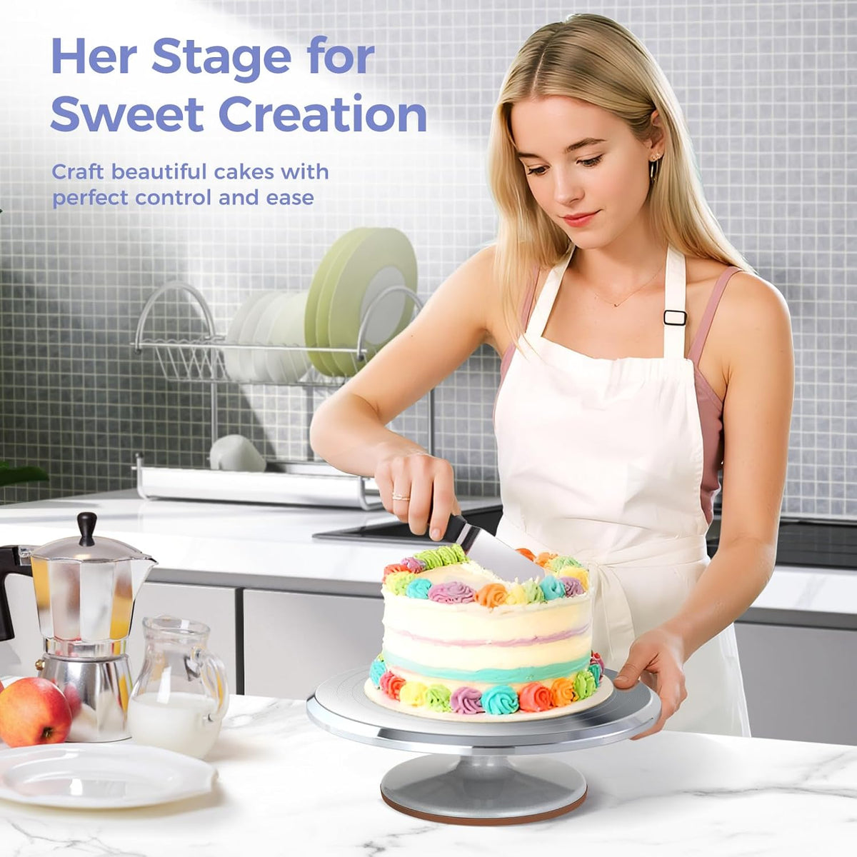 Ohuhu Cake Stand, Aluminium 12''Cake Turntable Decorating Bakery Supplies - BPA-Free Frosting Spinner Rotating Revolving Lazy Susan Mothers Day Gifts