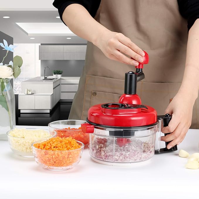 Cambom Manual Food Chopper Vegetable Chopper Hand Food Processor, Mixer, Blender, Whipper, Egg White Separator, Mincer, Grinder, Dicer with Clear Container 1200ml BPA Free Strong