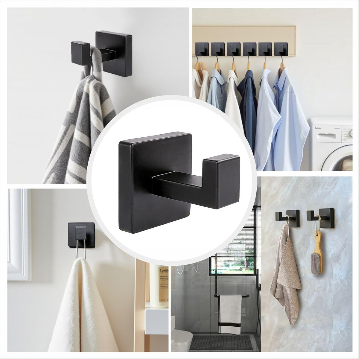 Matte Black Robe & Towel Hooks, Heavy Duty SUS 304 Stainless Steel, Wall Mounted, 2 Pack, Modern Design for Bathroom, Kitchen, and Bedroom