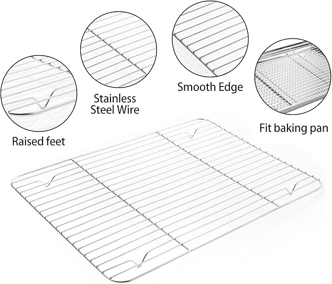 Stainless Steel Baking Sheet Tray Cooling Rack with Silicone Baking Mat Set, Cookie Pan with Cooling Rack, Set of 9 (3 Sheets + 3 Racks + 3 Mats), 10/12/16 Inch, Easy Clean