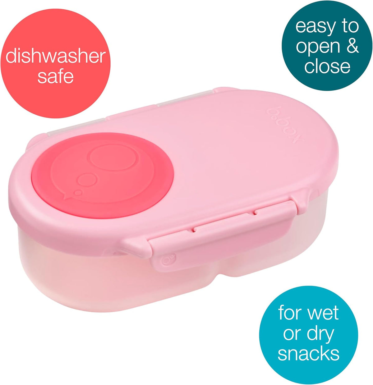 b.box Snack Box Reusable Snack Containers with Lids 2 compartments, Bento Box for kids and toddlers, Leakproof Lunch Box, BPA free and Dishwasher Safe Snack Container (Flamingo Fizz, 1 3/4 Cup)
