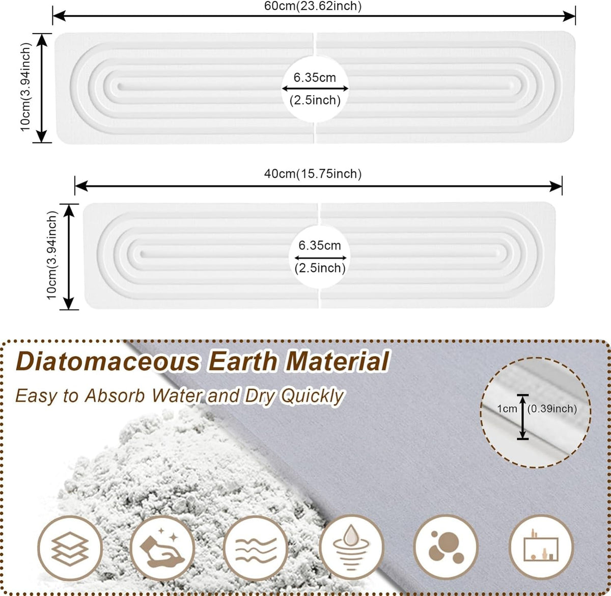 Faucet Mat for Kitchen Sink, Diatomite Super Absorbent Fast Drying Stone Sink Tray for Bathroom Kitchen Sink Splash Guard(Square White,23.6x3.9in)