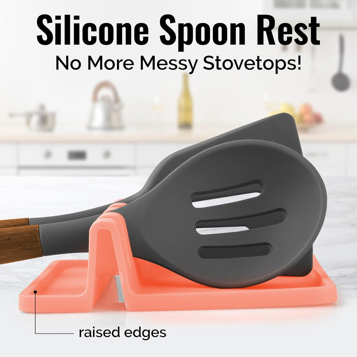 Zulay Kitchen Silicone Utensil Rest with Drip Pad for Multiple Utensils - BPA-Free, Heat-Resistant Spoon Rest & Spoon Holder for Stove Top - Kitchen Utensil Holder for Ladles & Tongs - Peach Bud