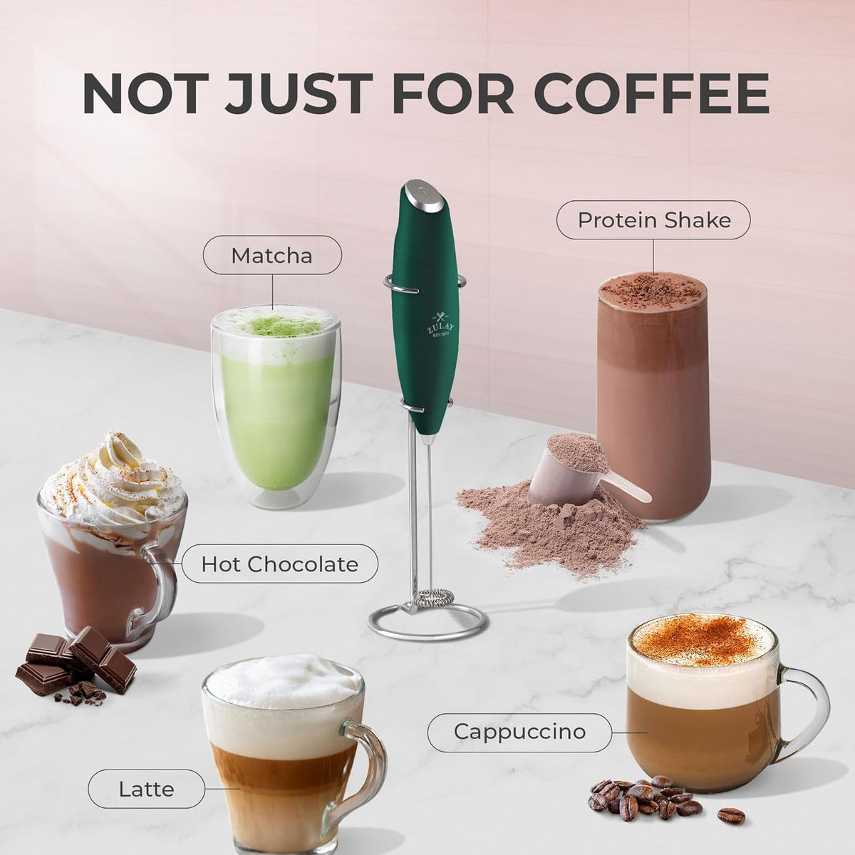 Zulay Kitchen Powerful Milk Frother Wand With 4 AA Duracell Batteries - Ultra Fast Handheld Drink Mixer - Electric Whisk Foam Maker for Coffee, Lattes, Cappuccino, Matcha & Creamer -