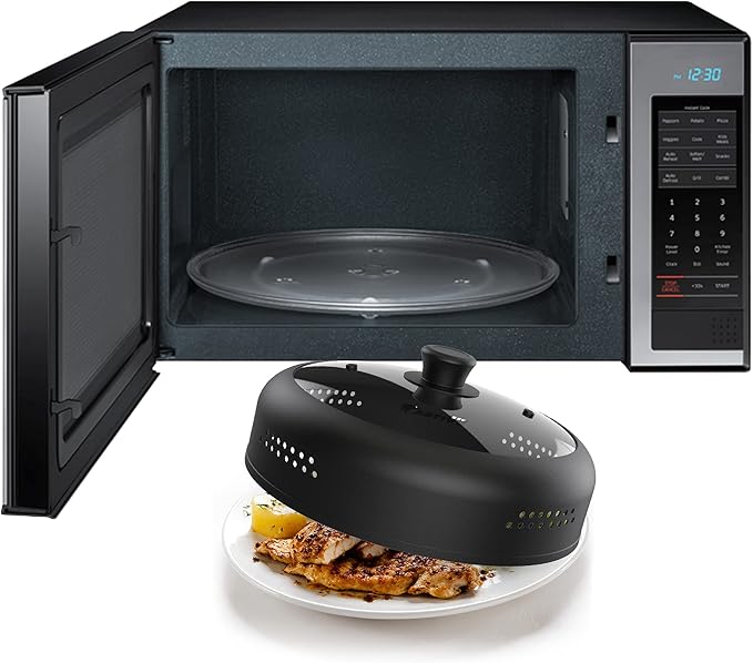 Microwave Cover for Food, Silicone and Glass Splatter Guard Lid for 6–7–8–9-10-10.5 inch Plates & Bowls. By EZY ACTIVE