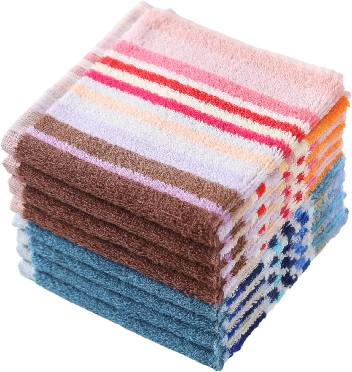 Oeleky Kitchen Dishcloths for Washing Dishes, Ultra Absorbent Dish Rags, Cotton Cleaning Cloths Pack of 8, 12x12 Inches (Wide Stirpe, 12x12 inch)