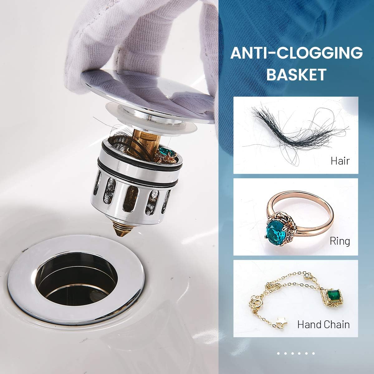 Bathroom Sink Drain, Vessel Sink Pop Up Drain with Detachable Basket Stopper,Anti-Explosion and Anti-Clogging Drain Strainer, Sink Drain Assembly Without Overflow Polished Chrome, REGALMIX RWF082A