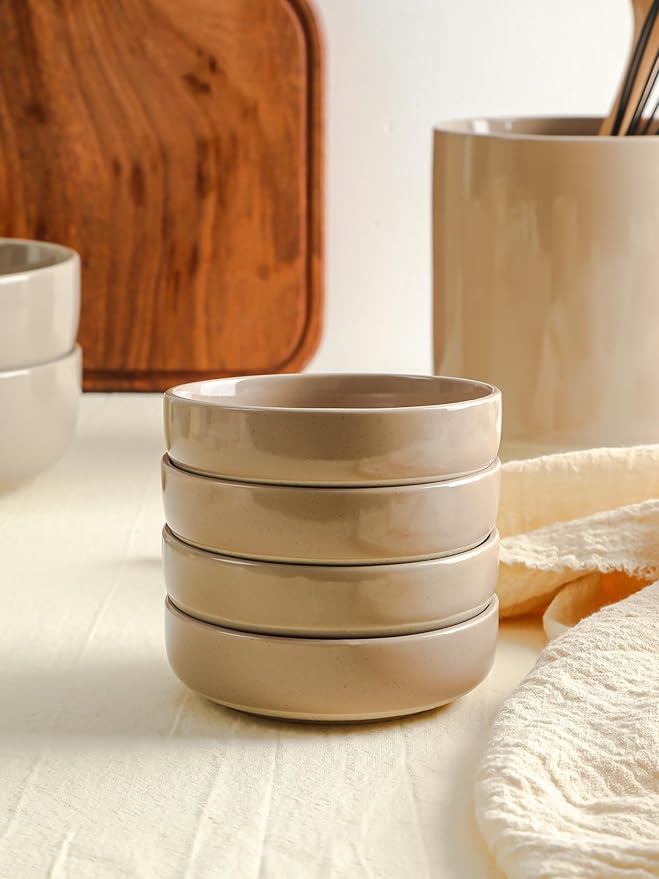 famiware Milkyway Ceramic Soy Sauce Dish, Dipping Bowls Set of 6, Dipping Sauce Bowls/Dishes, 4oz Small Serving Bowls for Side Dishes, Condiment, Sushi, Appetizer, Dessert, Cinnamon Brown