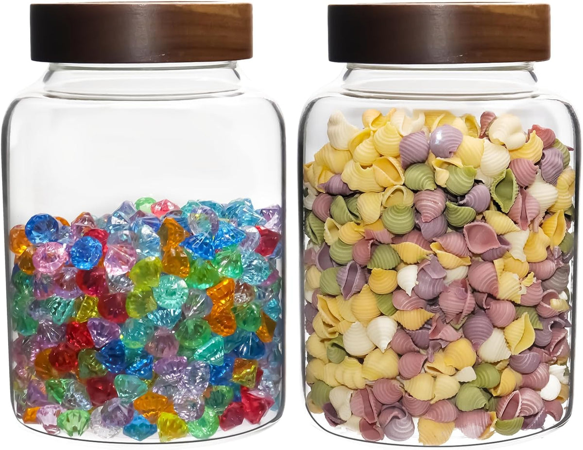 Glass Spice Jar Coffee Sugar Container Airtight Glass Jar Food Storage Canisters Bottle for Kitchen Seasoning Tea Herb Overnight Oats Bar Parfait Snacks (1800(60oz)-2 pack-no spoon)