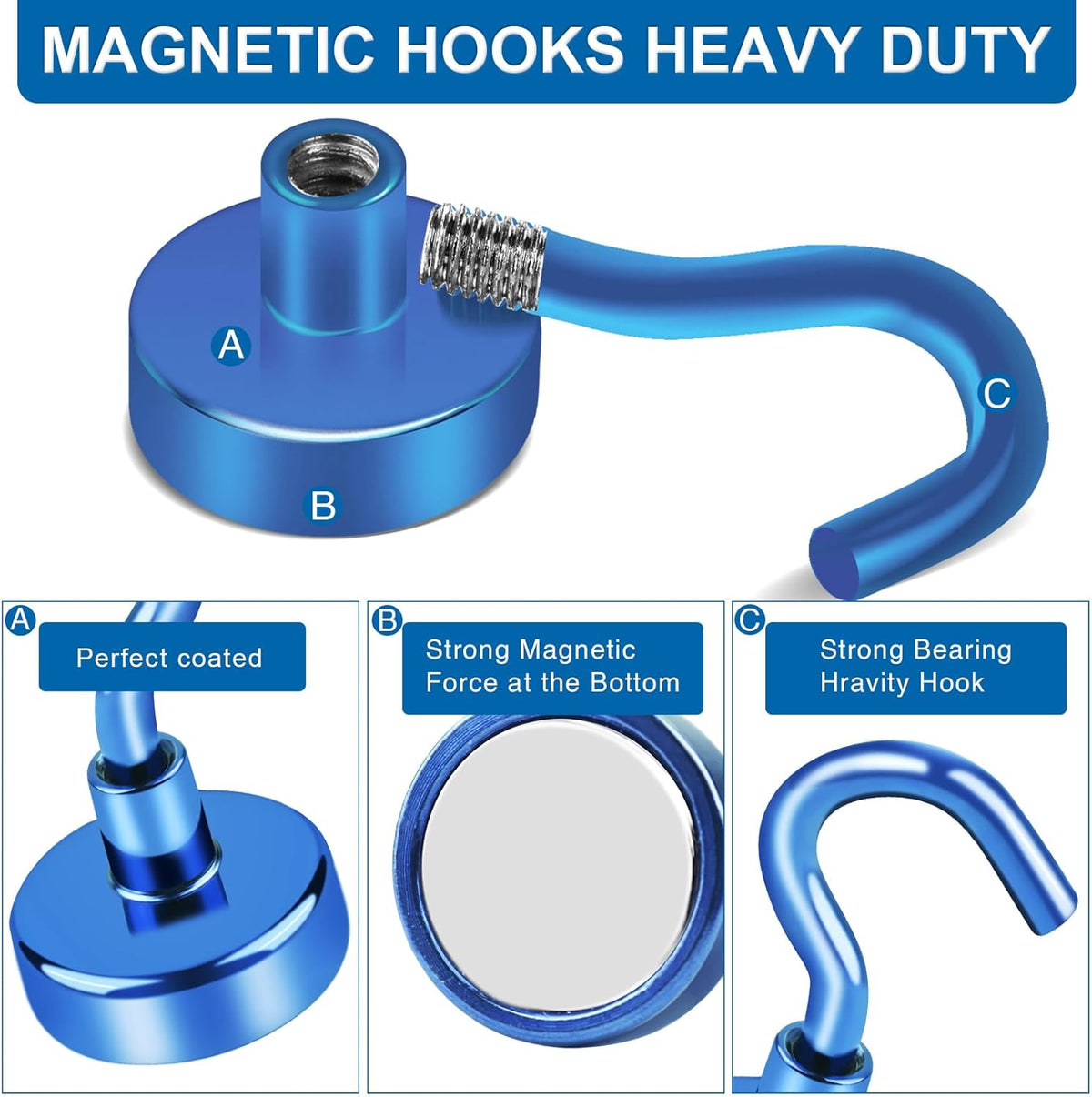 LOVIMAG Cruise Essentials, 28lbs Cruise Door Magnets, Blue Magnetic Hooks for Cruise Cabins, Magnetic Hooks for Hanging, Refrigerator, -12 Pack