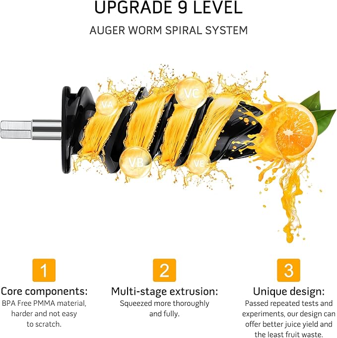 MegaWise Cold Press Slow Masticating Juicer – Quiet Cold Press Technology, Dual-Speed Modes, High-Yield Fruit & Vegetable Extractor, Quick-Clean Parts, White
