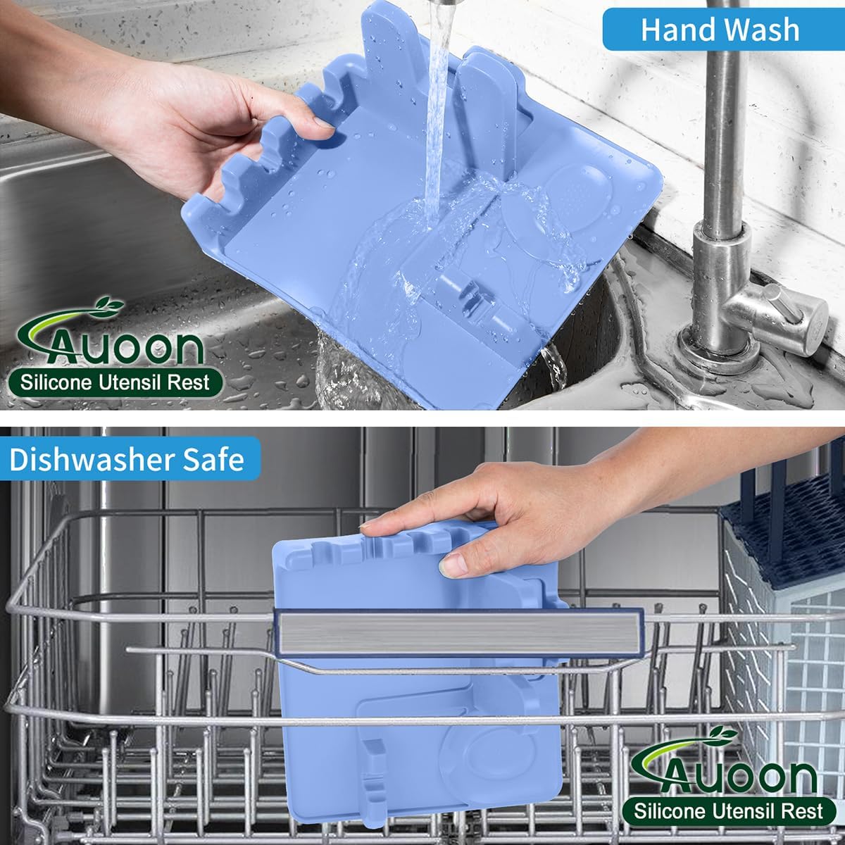 AUOON Spoon Holder for Stove - Silicone Spoon and Lid Rest with Drip Pad Kitchen Utensil Rest for Spoons, Ladles, Spatulas, Tongs & More (Blue Velvet, Large)
