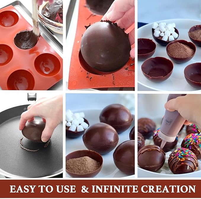 Hot Chocolate Cocoa Bomb Molds Hemisphere Silicone 2.5 Inch 3 Pack, Semi Ball Mould 6 Cavity Large Circular, BPA Free Non-Stick Half Sphere Holiday Valentine DIY Cake Jelly Dome Mousse