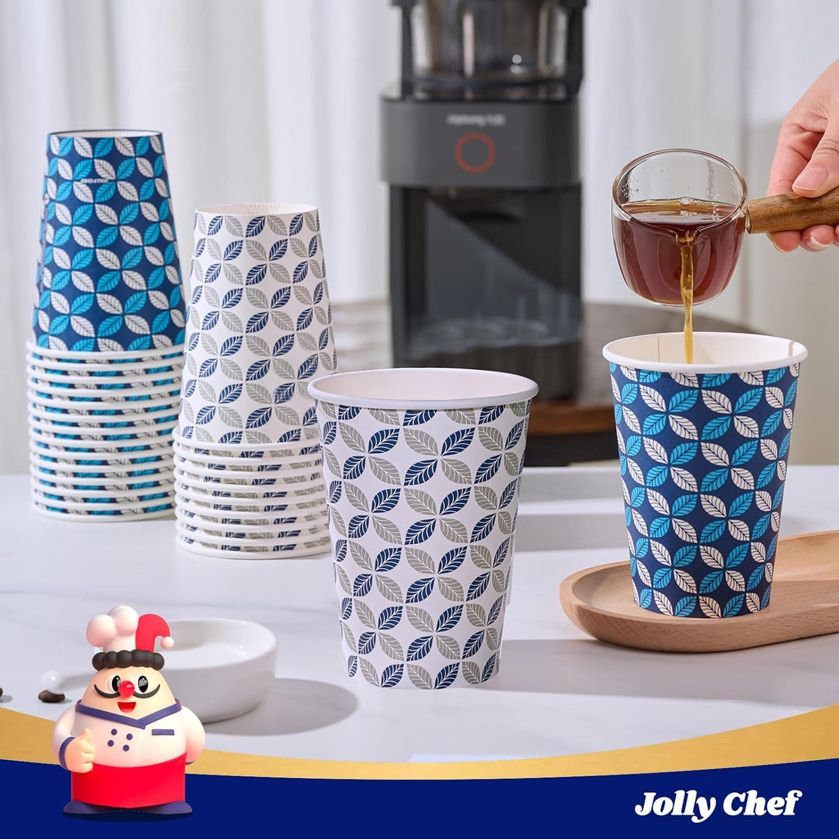 JOLLY CHEF 12 oz 1000 Pack Disposable Coffee Cups, Hot Paper Coffee Cups, Ideal for Home, Office, Cafe, and Outdoor Activities
