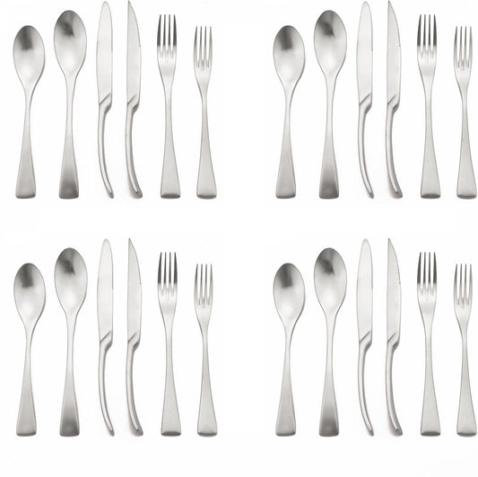 Luxury 304 Stainless Steel Matte Silver Cutlery Flatware Set - Utensil Set Steak Spoons and Forks Knife Silverware Set,Service for 4 (24-Piece)