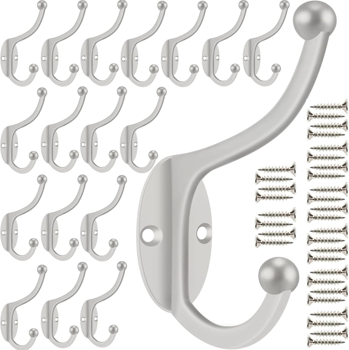 ZEYU Wall Hooks, 20Pcs Coat Hooks Hardware Towel Hooks for Hanging Coats Double No Rust Black Robe Hooks Wall Mounted with Screws for Key, Towel, Bags, Cup, Hat