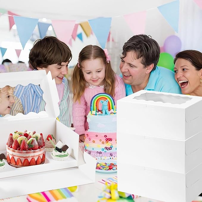 10 Pack Cakes and Cupcake Boxes with Transparent Windows Suitable for 4 Cupcakes and 1 Small Cake, Used as Baking Supplies for Birthdays, Weddings, Holidays and Parties.(White, 1+4(10Pack))