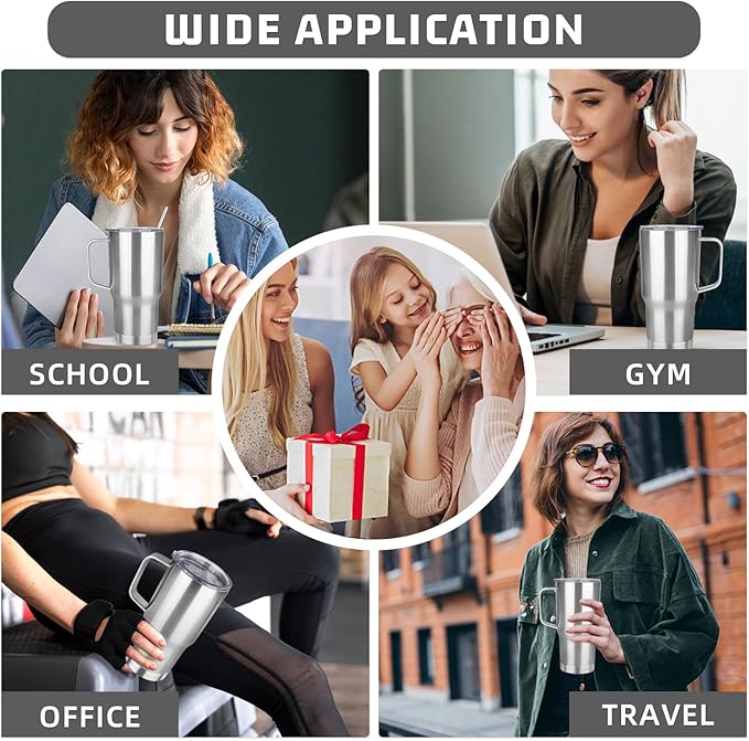 20 oz Tumbler with Handle Stainless Steel Insulated Coffee Mug Tumbler with Lid and Straw Double Wall Vacuum Insulated Coffee Mug Leak Proof Travel Mug Tumbler for Hot and Cold Drink (Silver,4pack)