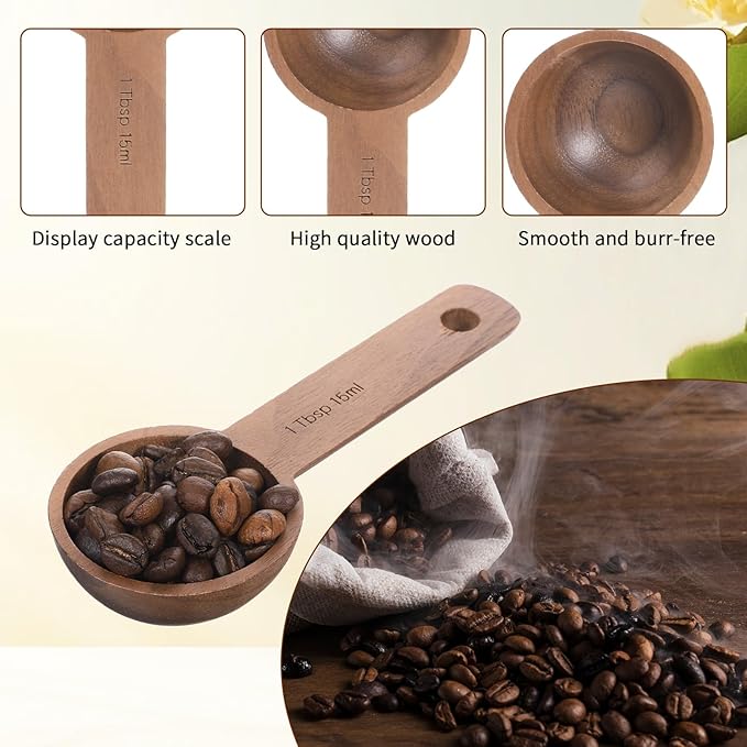 Walnut Wooden Coffee Scoop for Jars, Coffee Scoop for Ground Coffe Handmade Tablespoon Measuring Spoon for Coffe Beans Tea Spices 15ml 1 Tablespoon Home Kitchen Accessories for Jars and Containers