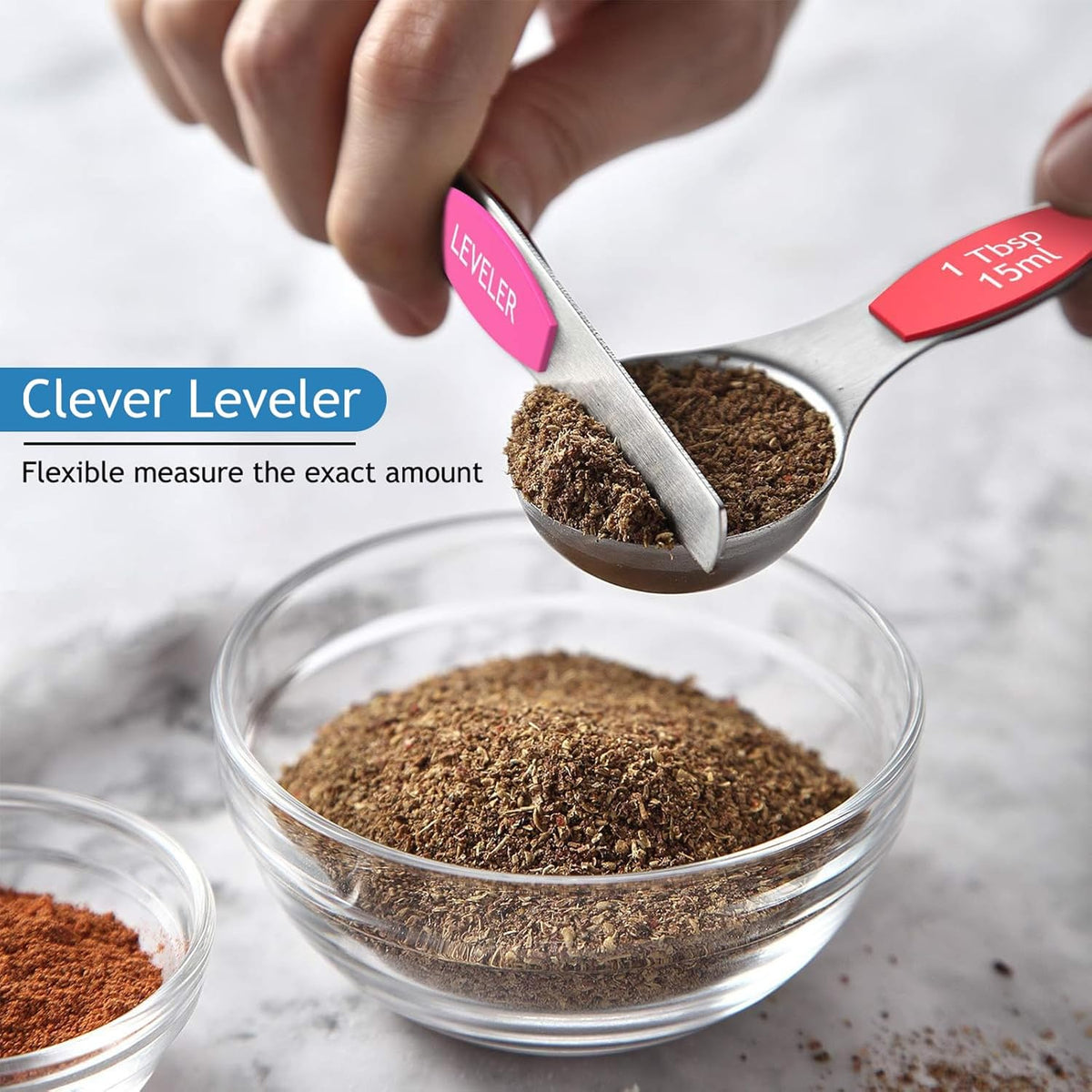 Wildone 14 Piece Stainless Steel measuring spoons Set, Including 8 Double Sided Magnetic, 1 Leveler and 5 Mini, for Dry and Liquid Ingredients, Fits in Spice Jar