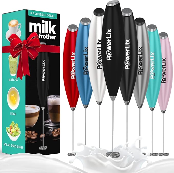 PowerLix Powerful Handheld Milk Frother With Stand Battery Operated Foam Maker Frother Wand For Coffee (A Black) (No stand Matte Black)