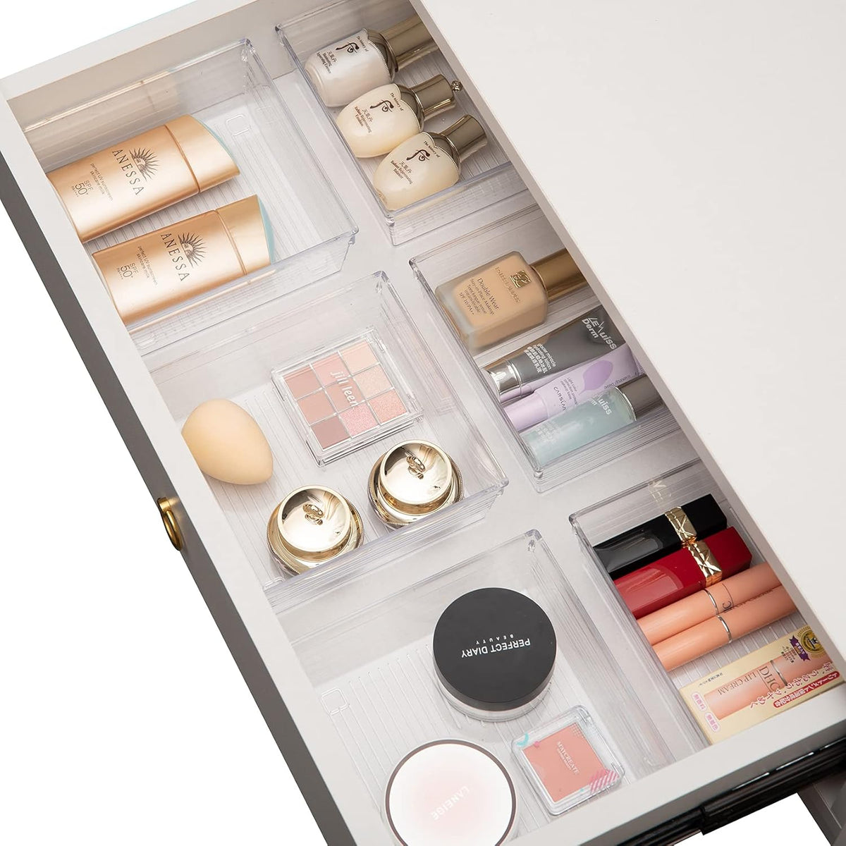 Backerysupply Clear Plastic Drawer Organizer Tray for Vanity Cabinet (6"×6"×2"，Set of 8),Storage Tray for Makeup, Kitchen Utensils, Jewelries, and Gadgets…
