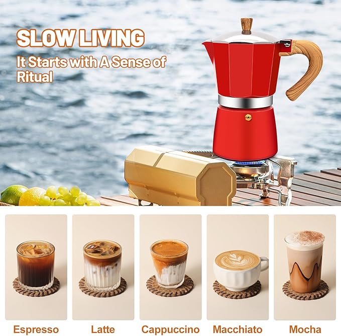6 Cup Aluminum Espresso Stovetop Moka Pot Express Coffee Maker Percolator Italian Classic Mocha Coffee Machine for Italian and Cuban Cafe Brewing for Home & Camping 300ml 10oz