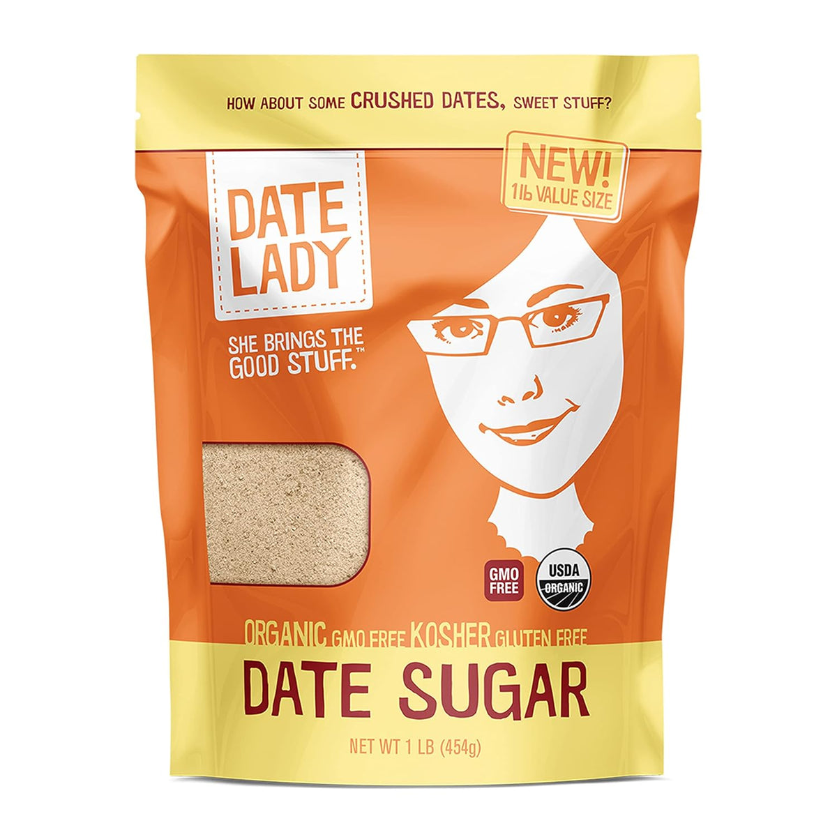Date Lady Organic Date Sugar, 1 lb | Vegan, Paleo, Gluten Free & Kosher | Alternative Sweetener for Baking | Will Not Dissolve in Coffee (1 Bag)