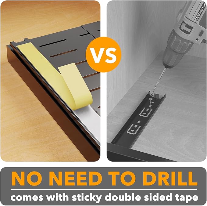 SpaceAid Pull Out Cabinet Organizer, 1 Pack Expandable 11.8"-19.6" (Need to Pull to Widen) Heavy Duty Pull-Out Drawer with Adhesive Tape for Kitchen Storage Cabinets (Black, 21" Deep)