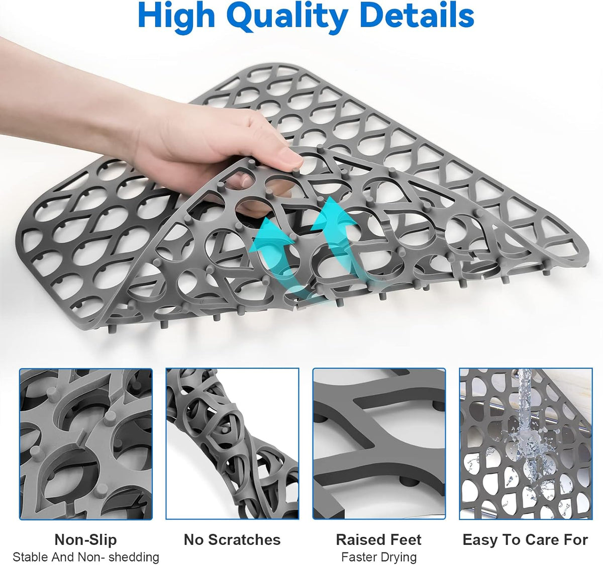 Silicone Sink Mat 2PCS TOOVEM Sink Protectors for Kitchen Sinks, Non-Slip Folding Grid for Bottom of Farmhouse Stainless Steel Porcelain Sink Pad