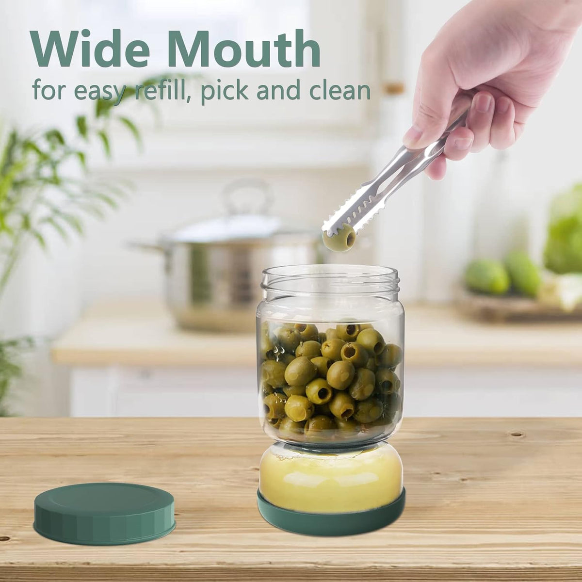 Luvan Glass Pickle Jar, 34oz Pickle Container with Strainer, LeakProof Kraut and Olive Hourglass Jug, Olive Jar with Airtight Lid, Multifunction Jalapeno Container, Gherkin Flip Jar for Fridge