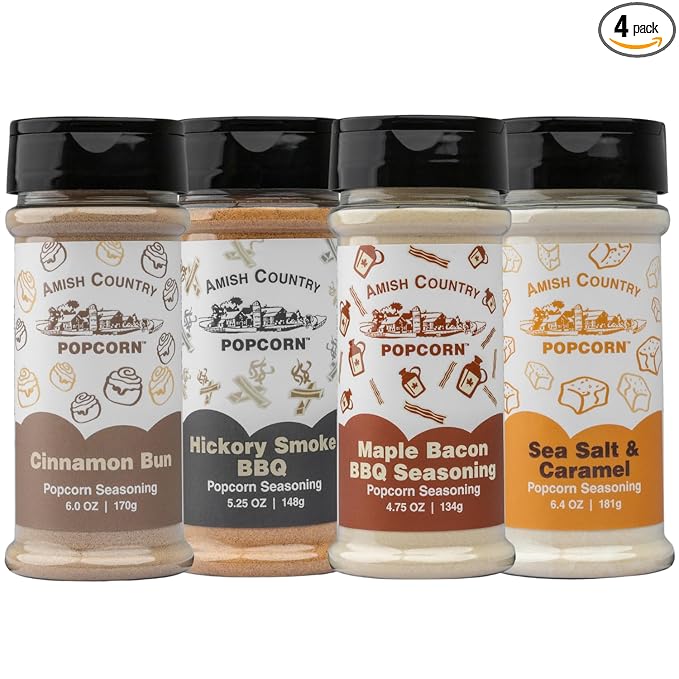 Amish Country Popcorn | 4 Pack Sweet & Savory Seasoning Bundle | Old Fashioned, Non-GMO and Gluten Free