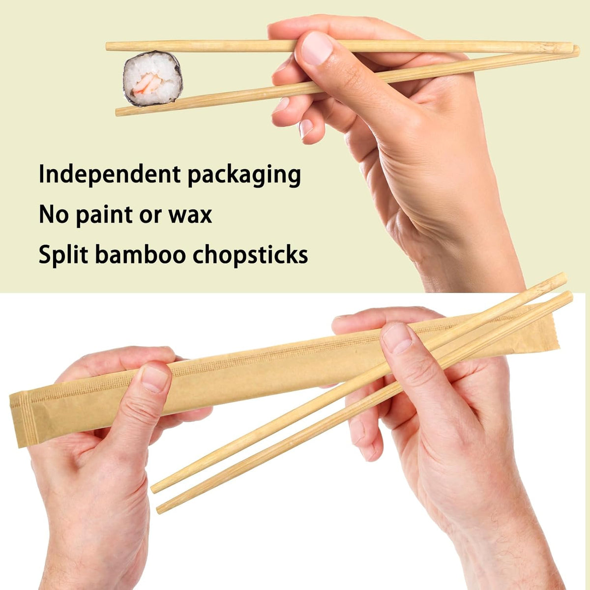 Disposable Bamboo Chopsticks (Approx.100 sets),Japanese Chopsticks,9.25'' Long Chopsticks Disposable,Individually Full Kraft Paper Wrapped Chinese Chopsticks