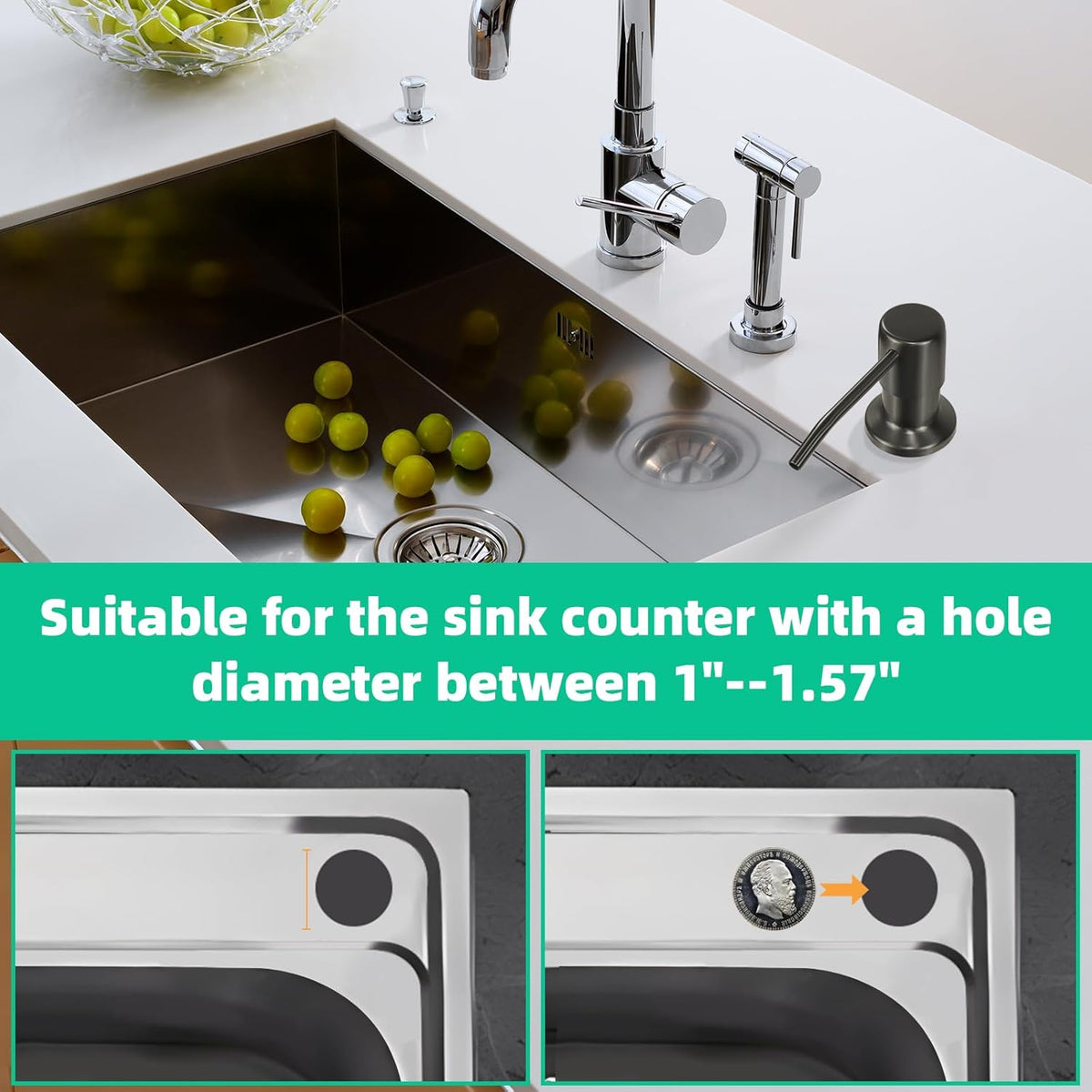 Soap Dispenser for Kitchen Sink, Built in Sink Soap Dispenser, Countertop Soap Dispenser Pump with 47" Extension Tube kit, No Need to Fill Little Bottle Again, Gray