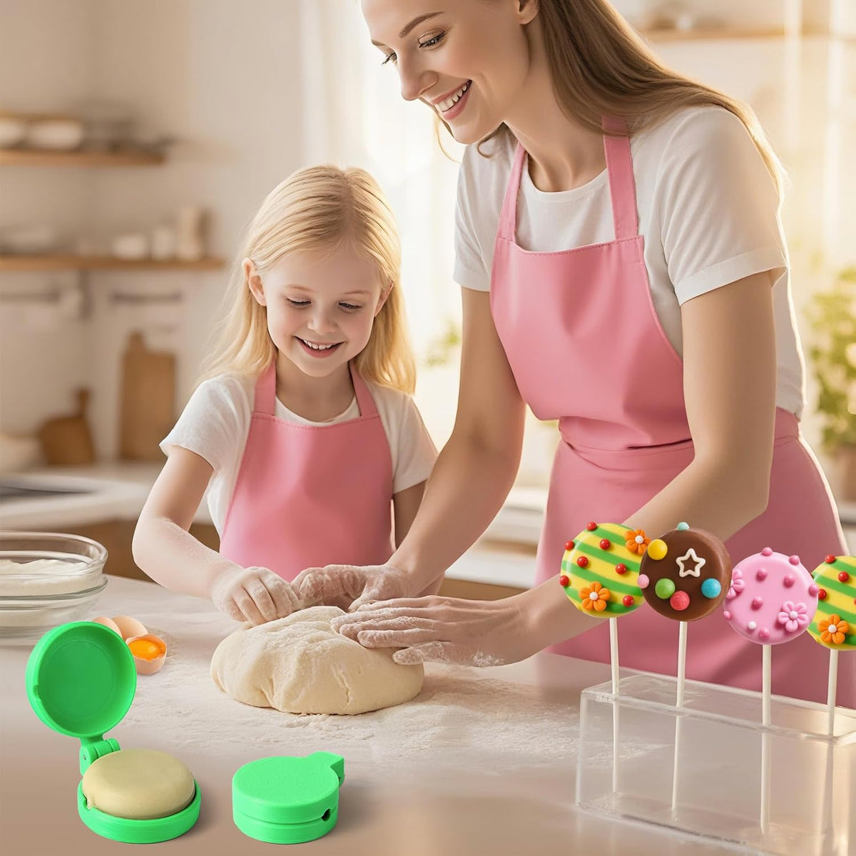 2 PCS Disc Cake Pop Mold Shapes Press Set, 3D Printed Cake Pop Cutter and Pusher, Baking Tools Accessories for Home Baking, Birthday Parties, Wedding Desserts