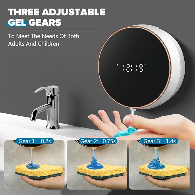 Automatic Soap Dispenser Liquid Bathroom: Wall Mount Rechargeable Touchless Adjustable Auto Smart Electric Plastic White Soap Dispenser with Clock - Kitchen - Hand Dish Lotion Couple Kids