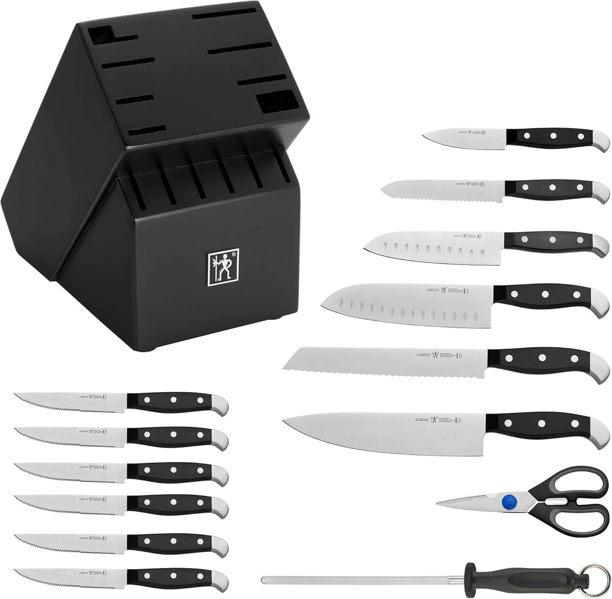 Henckels Statement 15-pc Kitchen Knife Set with Block, Chef Knife, Steak Knife set, Kitchen Knife Sharpener, Black, Stainless Steel