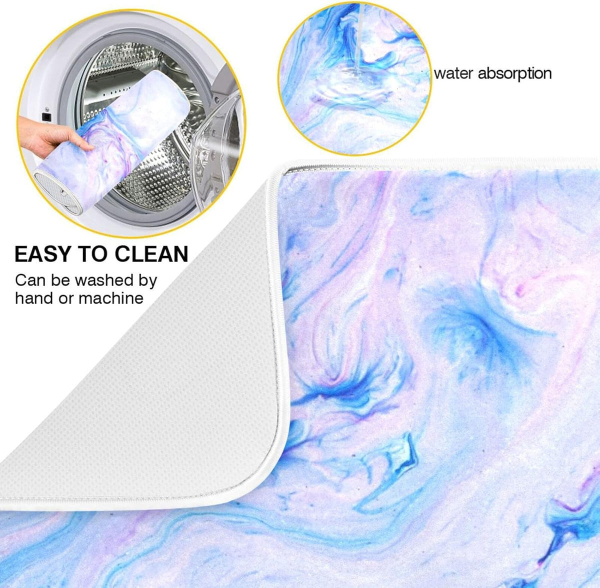 Super Absorbent Dish Drying Mat, Microfiber Fast-Drying Dish Mat, 24" x 18", Kitchen Dish Drying Pad, Marble Blue Pink