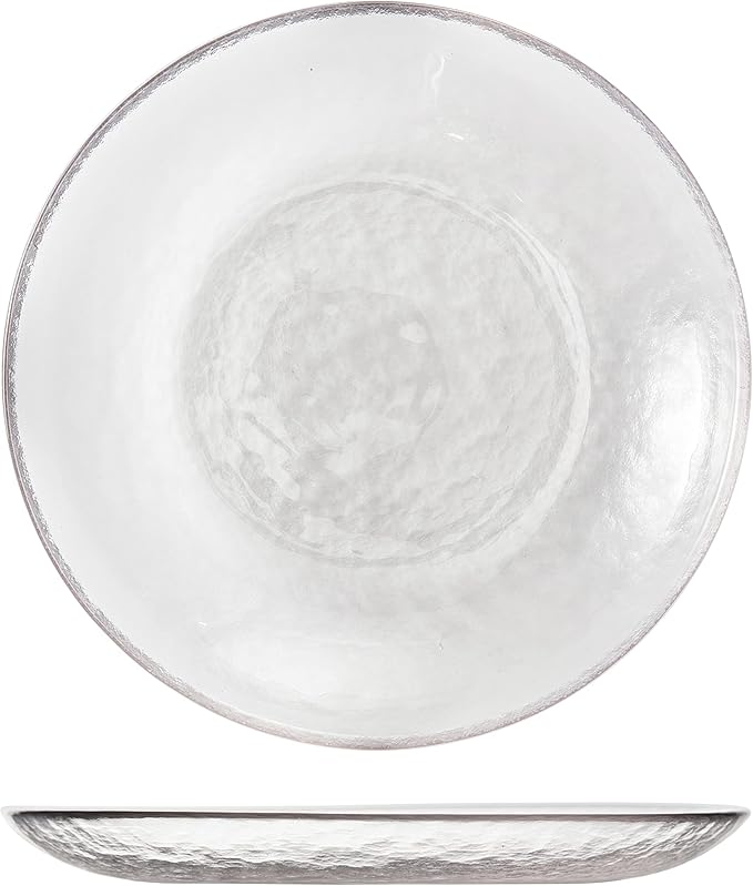 FORTESSA Los Cabos Tableware, 16-Piece Glass Dinnerware Set with 4 Dinner Plates, 4 Salad Plates, 4 Coupe Bowls and 4 Cereal Bowls, Dishwasher-Safe Glass Plate Set, Clear