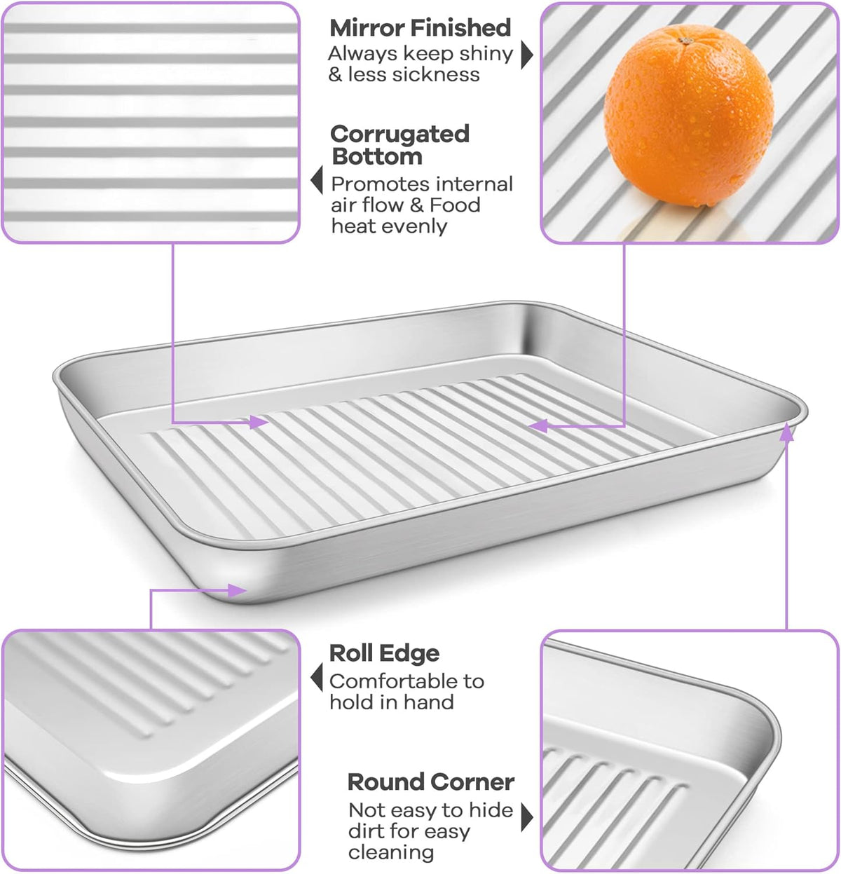 P&P CHEF Toaster Oven Pan with Wire Rack, Stainless Steel Baking Oven Sheet Tray, Bacon Pan and Cooling Rack for Cooking Roasting Cookie, Dishwasher Safe & Easy Clean, 9 x 7 x 1 Inch