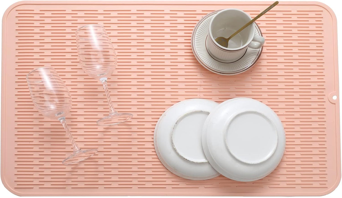 Silicone Dish Drying Mat for Multiple Usage,Easy clean,Eco-friendly,Heat-resistant Silicone Mat for Kitchen Counter or Sink,Refrigerator or Drawer Liner Pink 3XL 28 inches x 18 inches