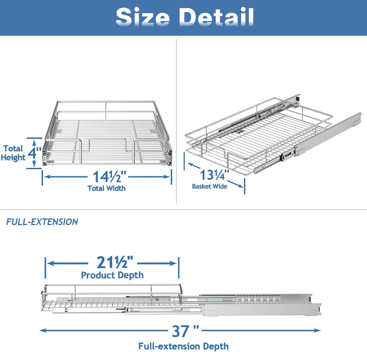 ROOMTEC Pull Out Cabinet Organizer, Cabinet Pull Out Shelves 14½" W x 21½" D, Heavy Duty Cabinet Drawers Slide Out Kitchen Cabinet Organizers Storage Shelf