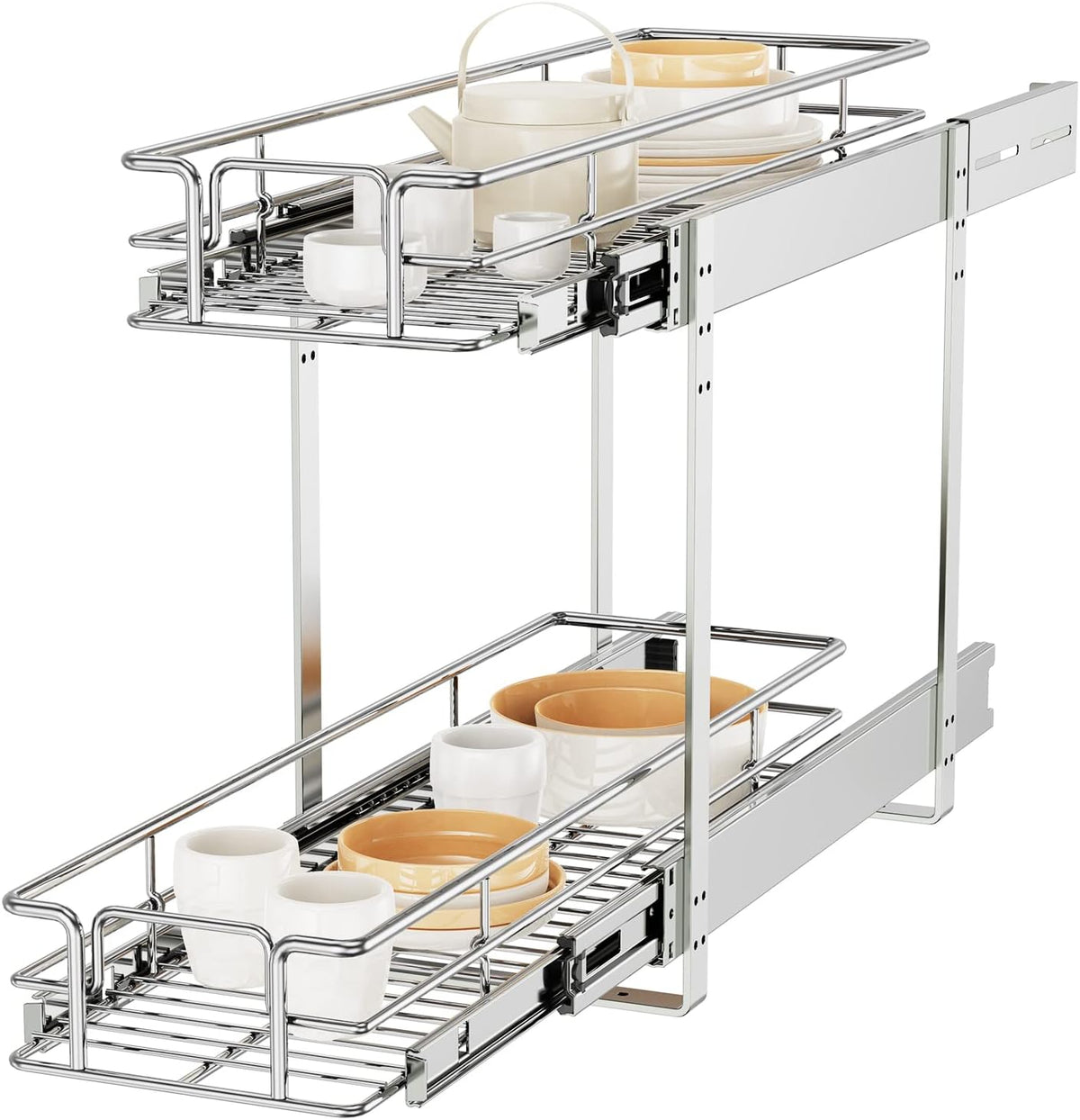 ROOMTEC Individual Pull Out Cabinet Organizer (7½"W x 21½"D), 2 Tier Spice Rack Organizer for Cabinet, Slide Out Drawer Pantry Shelf Organization and Storage for Kitchen Bathroom