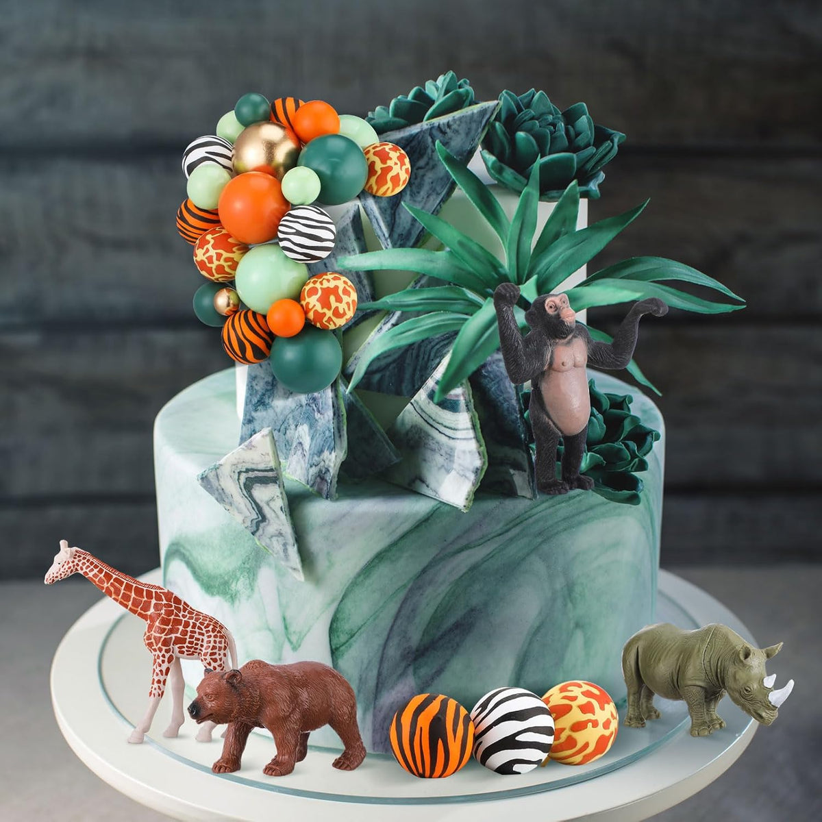 108 Pcs Balls Cake Topper DIY Cupcake Insert Foam Balloons for Cake Baking Wedding Anniversary Birthday Decoration(Leopard,Green,Orange,Gold,Multi Sizes)